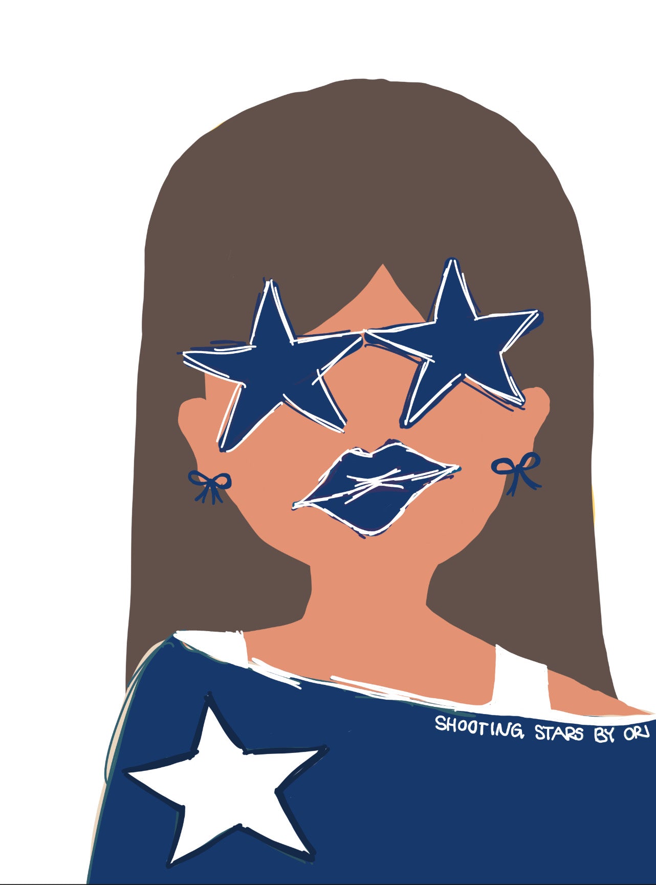 The Beauty of Imperfection- Navy Stars with Brunette Straight Hair