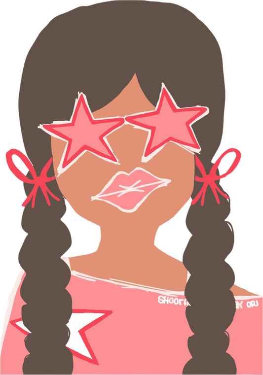 The Beauty of Imperfection Pink-Red Stars with Brunette Braided Hair